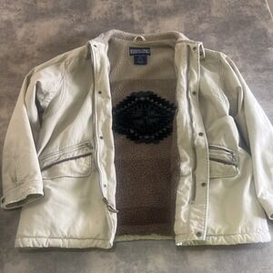 Lands' End Chore Coat XL Sherpa Aztec Lined Barn Workwear Jacket *SEE WEAR*